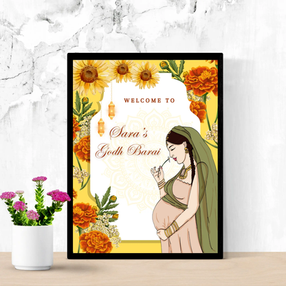 Godh Bharai Ceremony Sign Template | Indian Baby Shower Welcome Sign - CreativeRino
