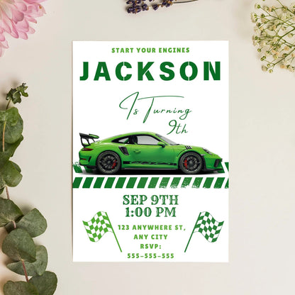 Porsche Sport Race Car Birthday Invitation Template CreativeRino
