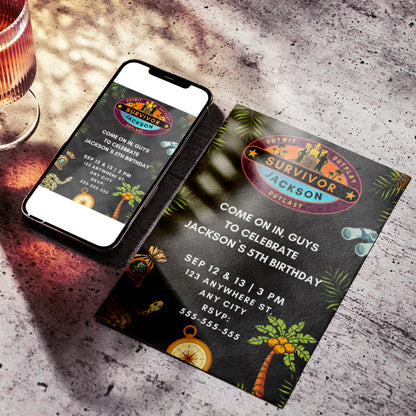 Explorer Adventure Survivor Birthday Invitation Template - CreativeRino