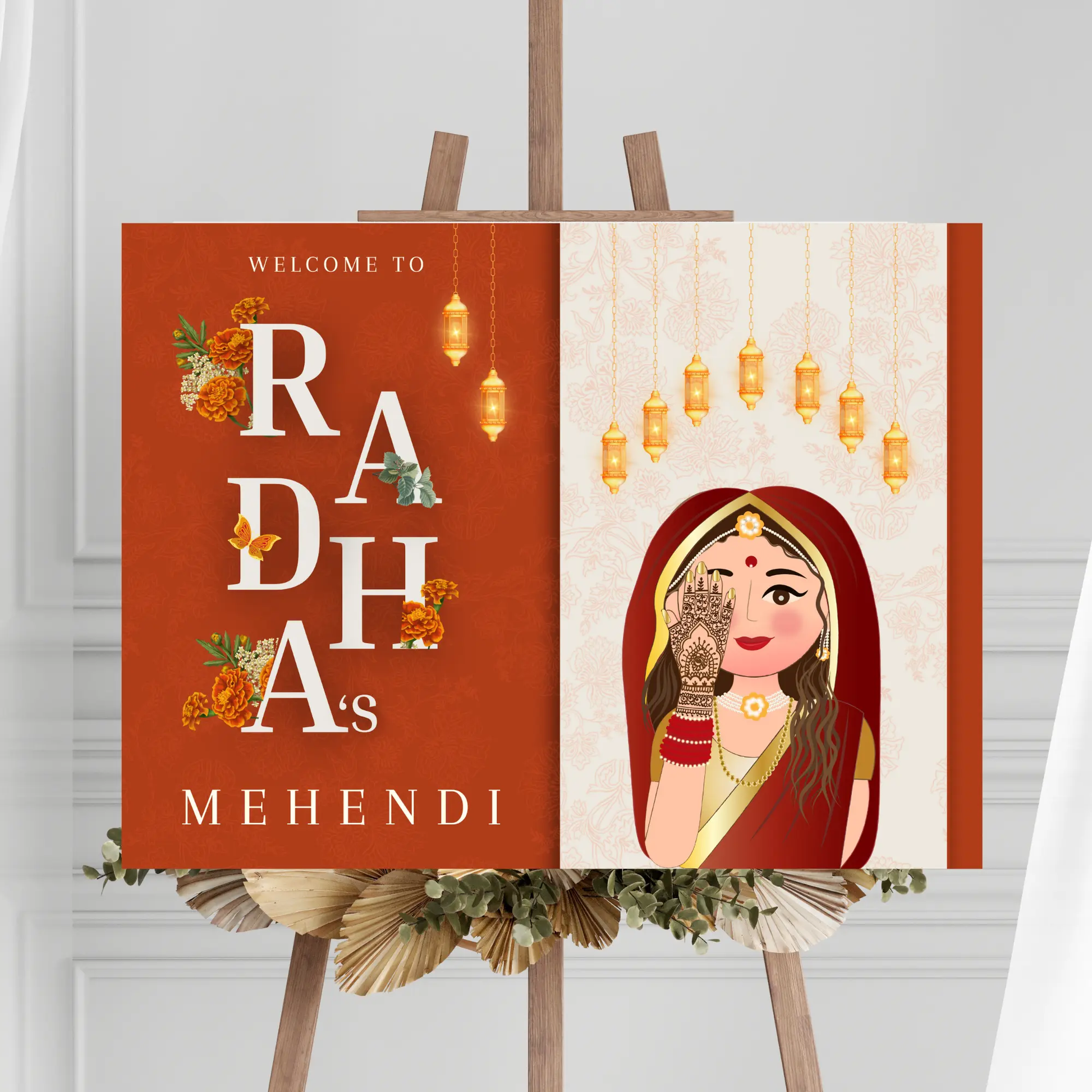Mehndi Sign Template | Indian Wedding Welcome Sign - CreativeRino