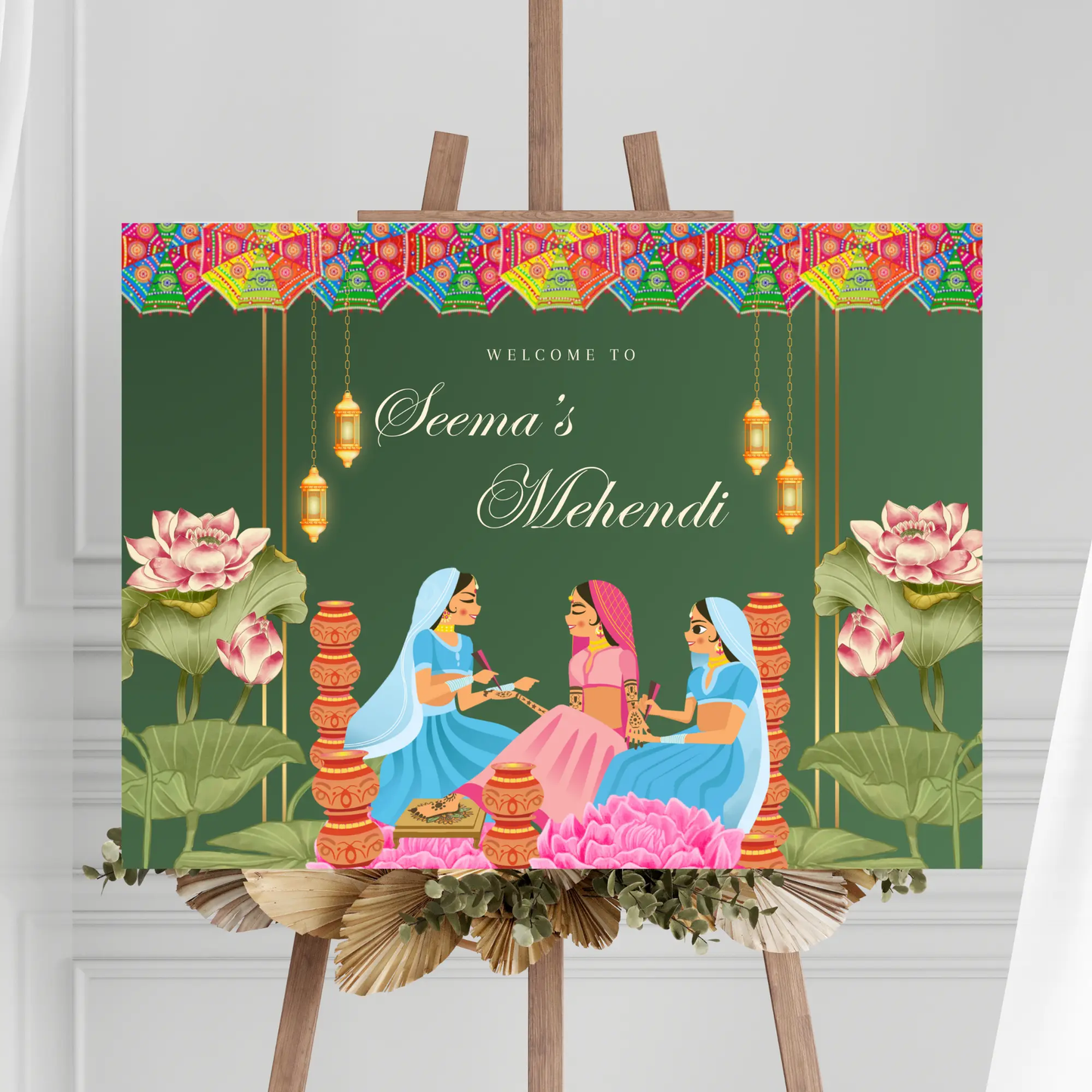 Mehndi Sign Template | Indian Wedding Welcome Sign - CreativeRino