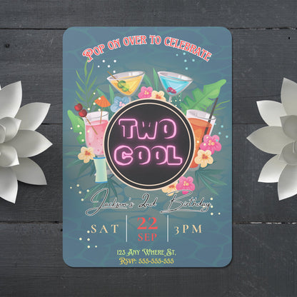 Two Cool Party Invitation | Two Cool Birthday Invite Canva Template CreativeRino