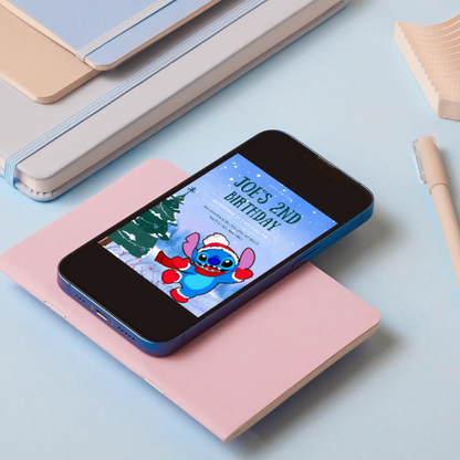 Stitch Christmas Birthday Invitation Template - CreativeRino
