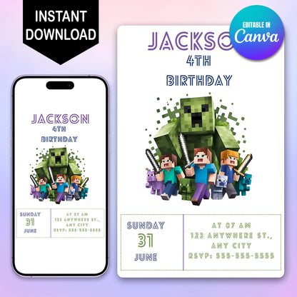 Minecraft Birthday Invitation Template - CreativeRino