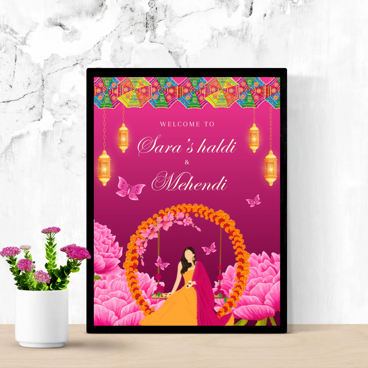 Mehndi Sign Template | Indian Wedding Welcome Sign - CreativeRino