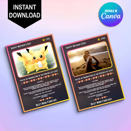 Pokemon Mothers Day Card, Editable Pokepet Custom Gift for Mom, Pokemon Presents Mom Gifts - CreativeRino