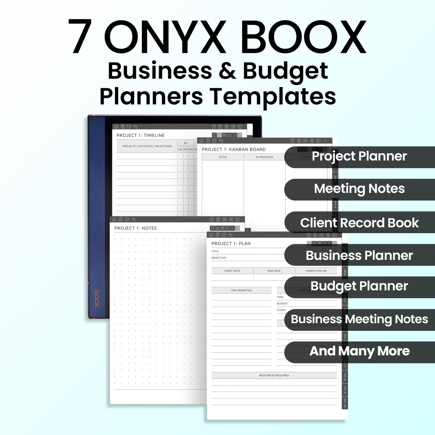 7 Onyx Boox Business & Budget Planners Template Bundle