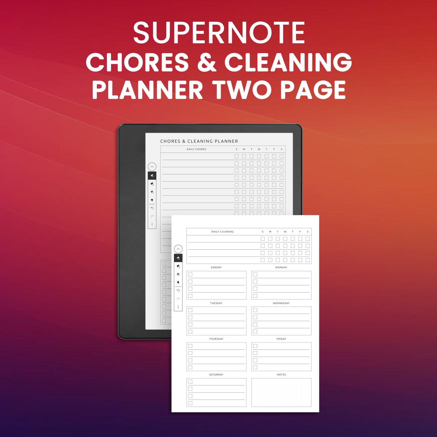 Supernote Chores & Cleaning Planner Two Page Planner Template