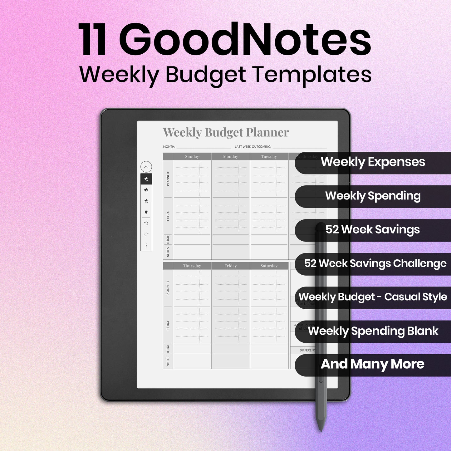 11 GoodNotes Weekly Budget Templates