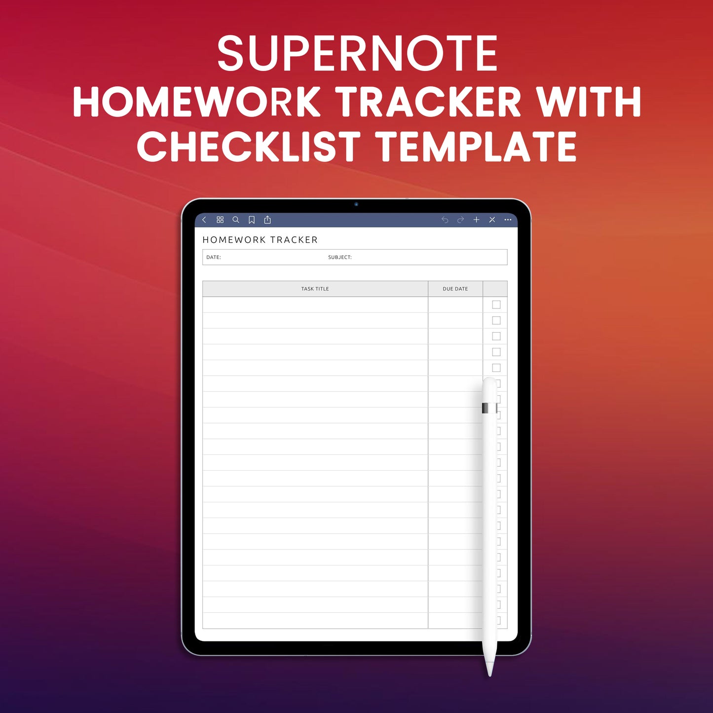 Supernote Homework Tracker With Checklist Template Planner Template