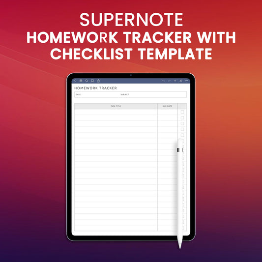 Supernote Homework Tracker With Checklist Template Planner Template