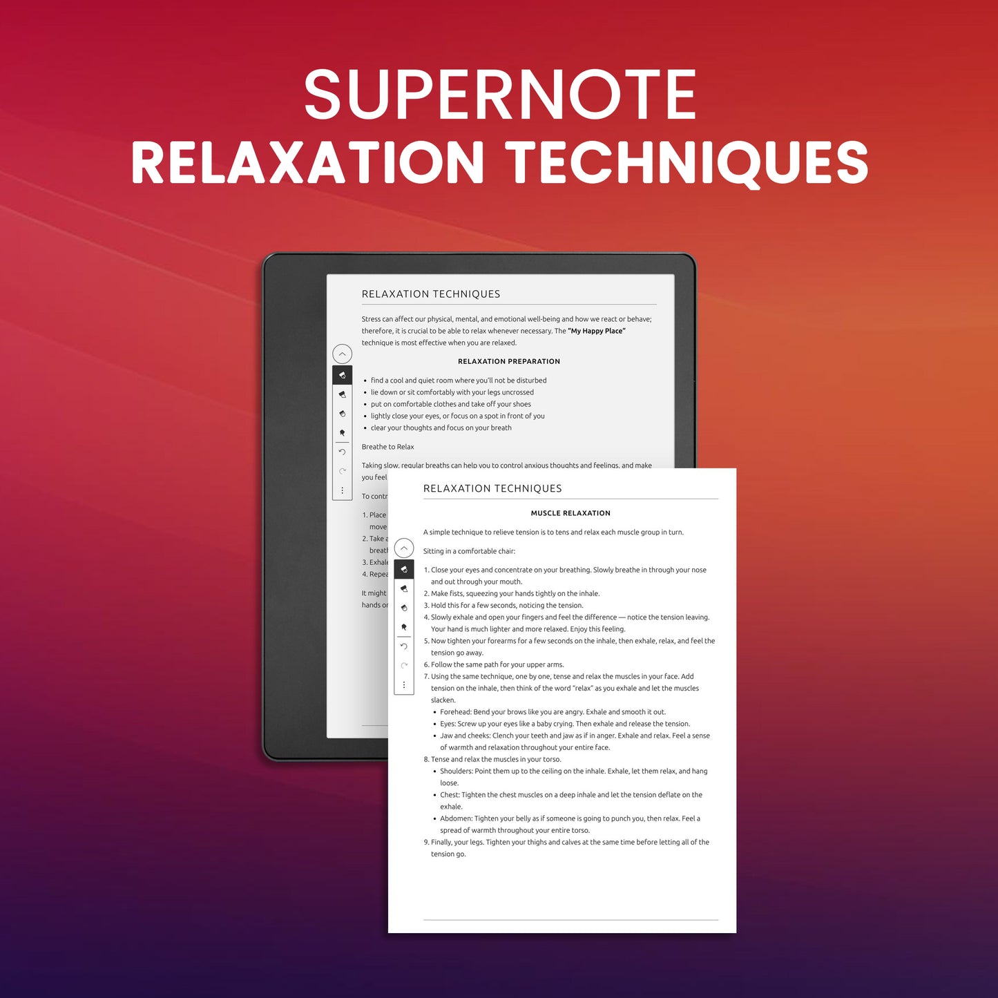 Supernote Relaxation Techniques Planner Template