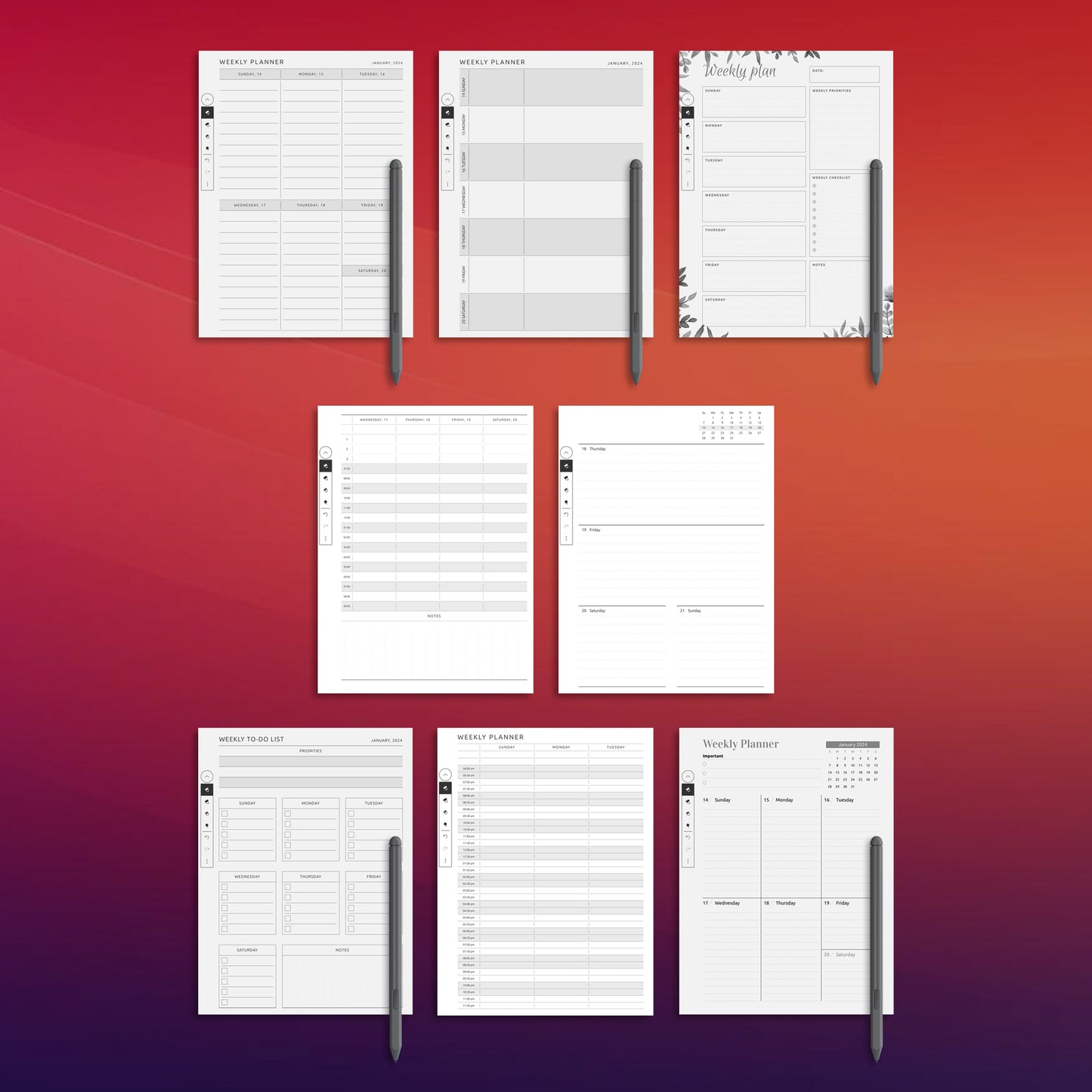 8 Supernote A6X Weekly Templates Planner Template Bundle