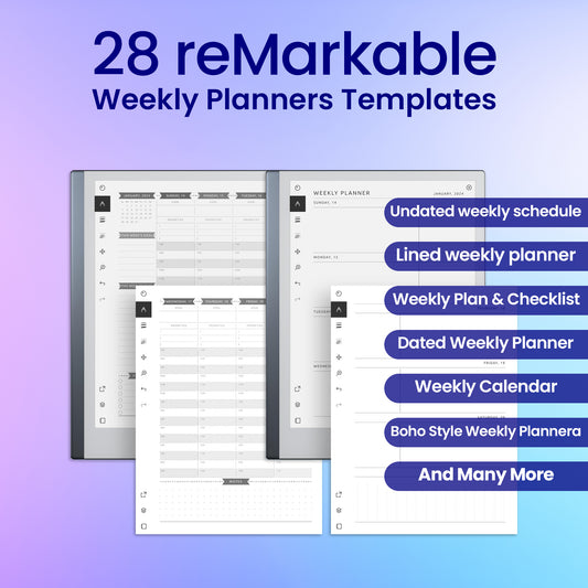 28 reMarkable 2 Weekly Planners Template Bundle