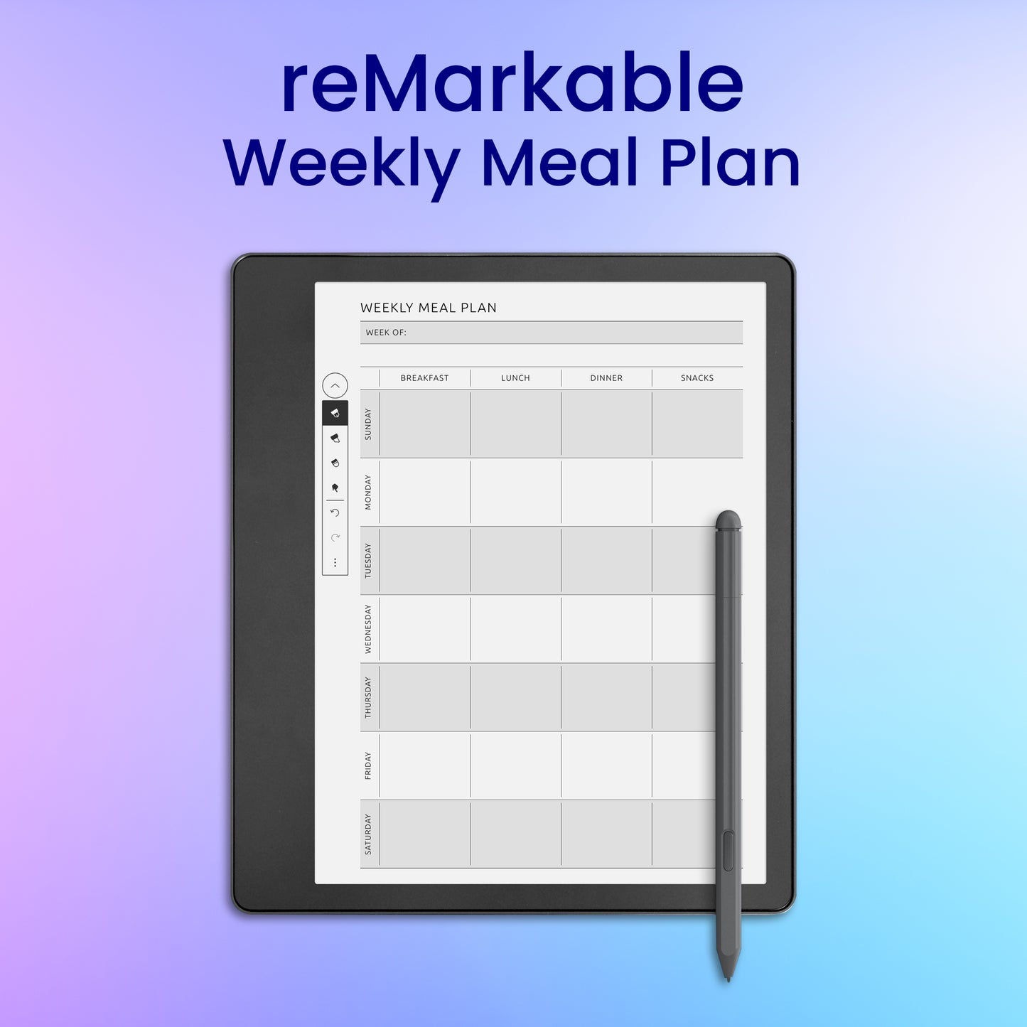 reMarkable 2 Weekly Meal Plan Planner Template