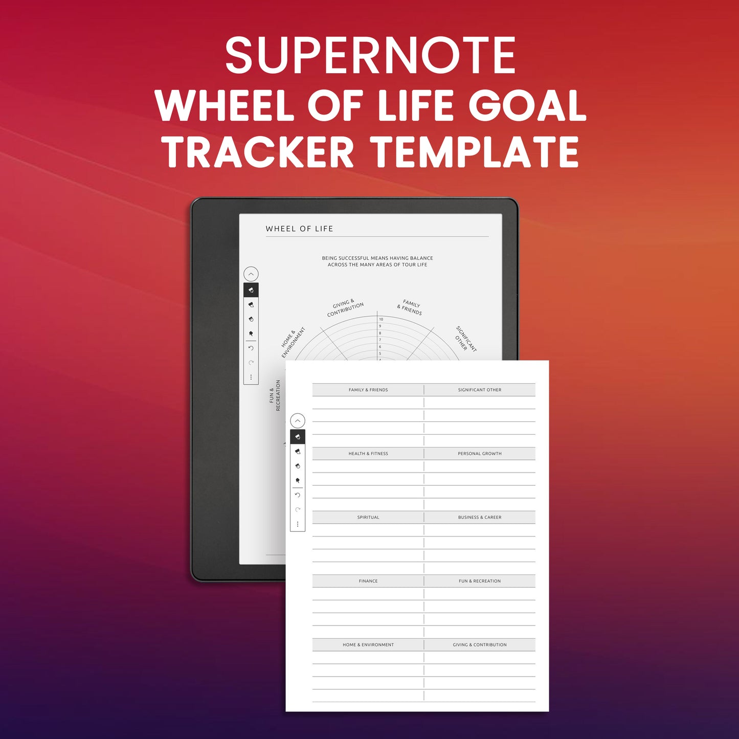 Supernote Wheel Of Life Goal Tracker Template Planner Template