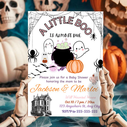 A Little Boo Baby Shower Halloween Invitation Template - CreativeRino