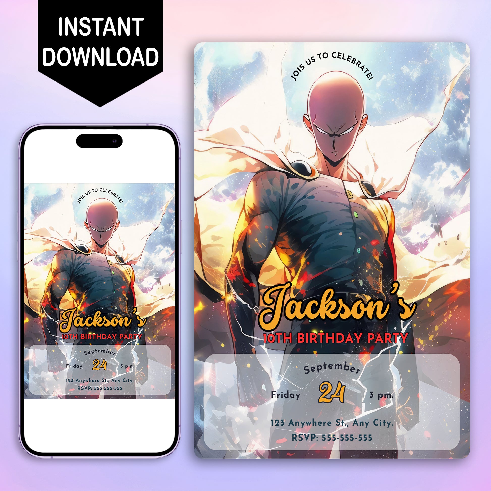 One Punch Man Birthday Invitation Template - CreativeRino