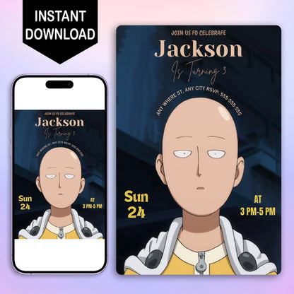 One Punch Man Birthday Invitation Template - CreativeRino
