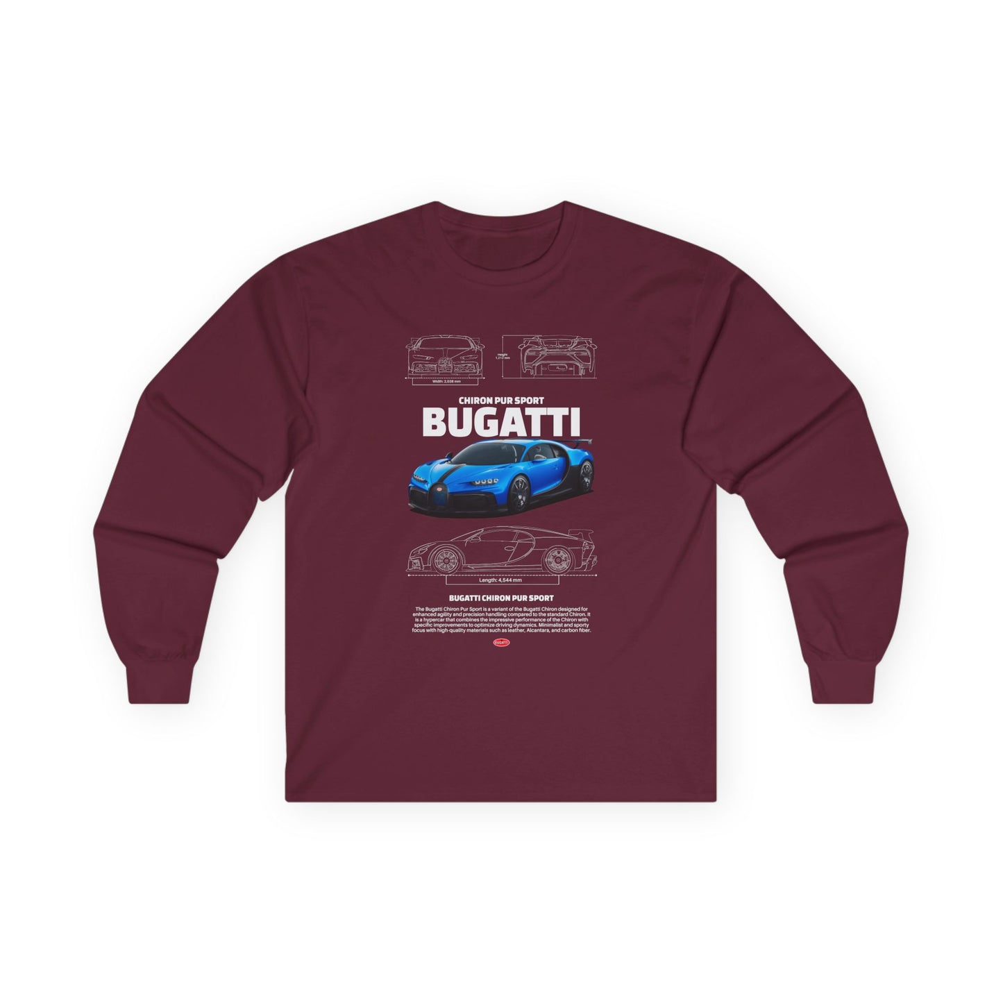 Bugatti Sports Car Unisex Long Sleeve Tee - Perfect T-shirt for Car Enthusiasts - CreativeRino