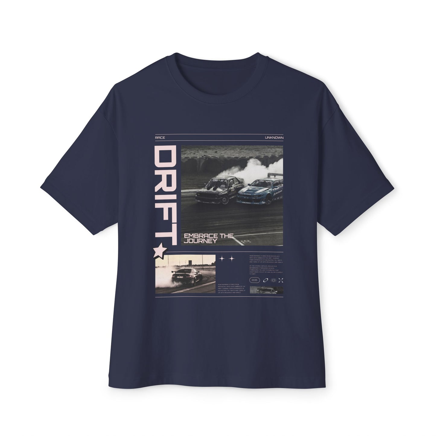 Unisex Oversized Boxy Tee - Drift Racing Graphic T-Shirt - Embrace the Journey - CreativeRino