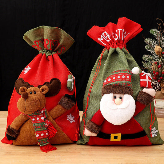 Santa Claus Drawstring Gift Bag | Children's Backpack Style Christmas Sack & Jewelry Pouch eprolo