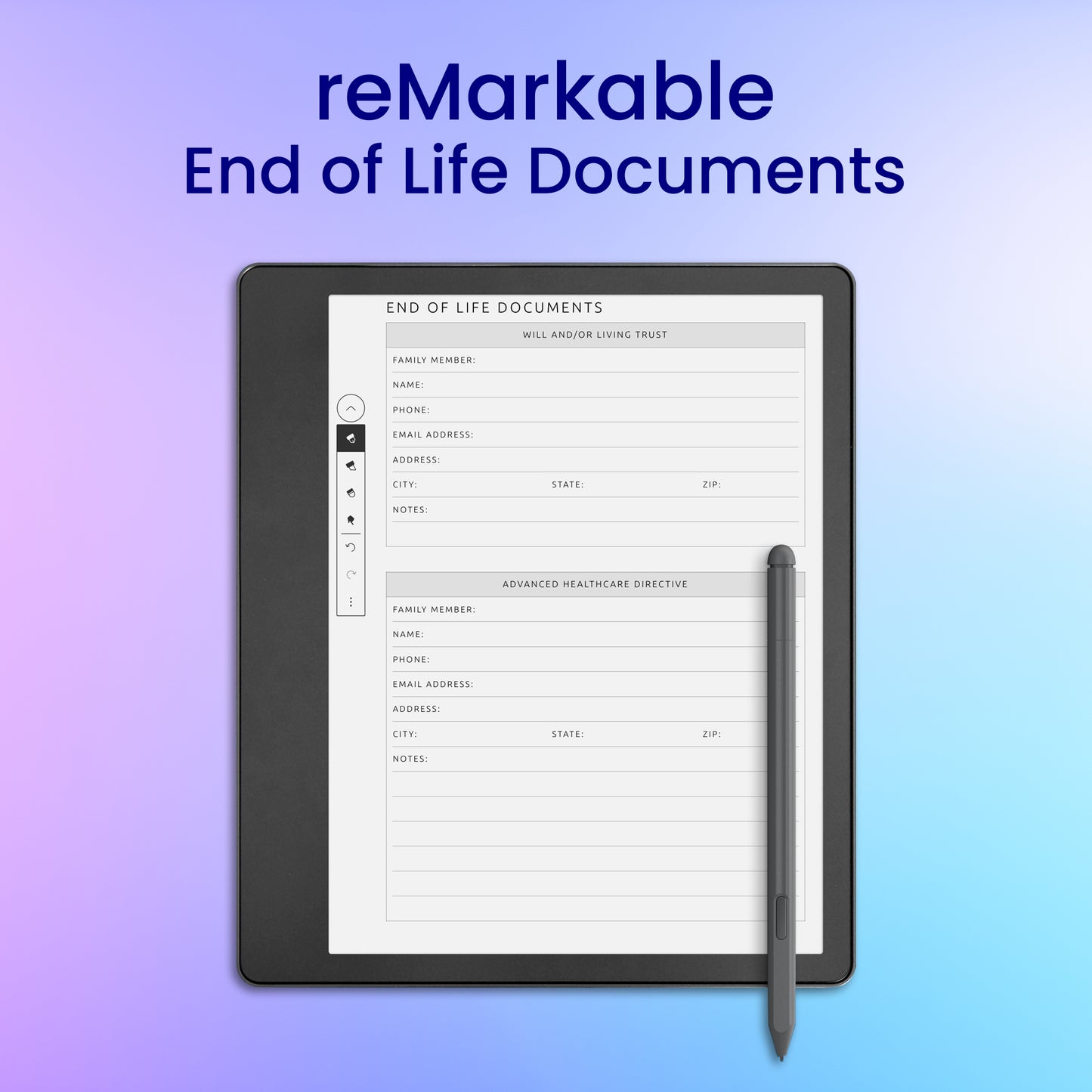 reMarkable 2 End of Life Documents Planner Template