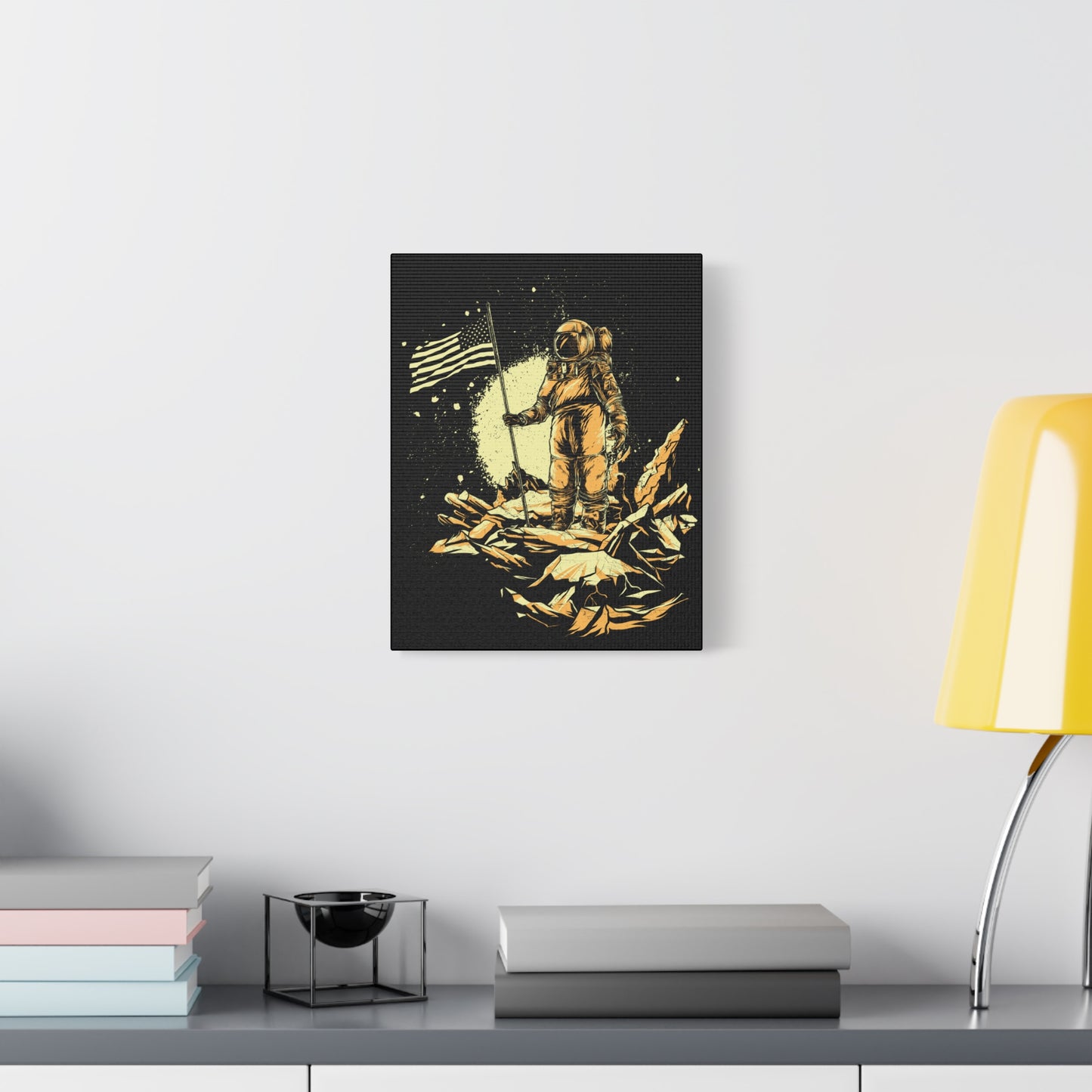 Astronaut Wall Art Canvas - Space Exploration Decor with American Flag - CreativeRino