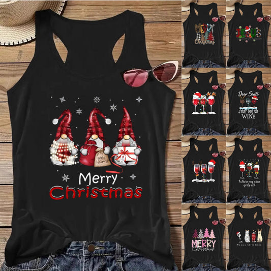 Women's Christmas Print Tank Top | Festive Racerback/Flowy Sleeveless Shirt | Tropical Holiday or Workout Top eprolo