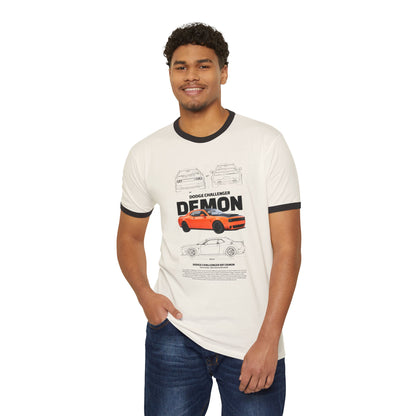 Dodge Challenger Demon Unisex Cotton Ringer T-Shirt | Automotive Enthusiast Tee - CreativeRino