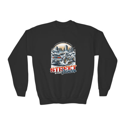 Street Dancer Youth Crewneck Sweatshirt - Fun and Trendy Graphic Sweatshirt for Young Car Enthusiasts - CreativeRino