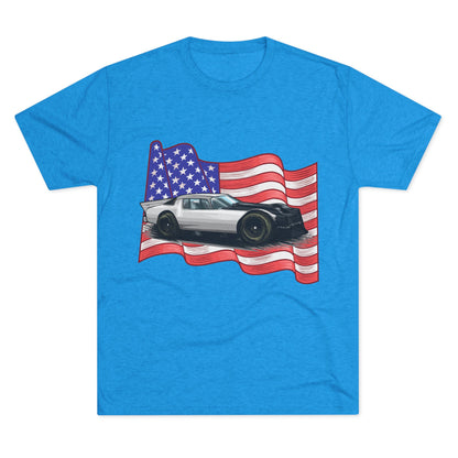 American Flag Car Unisex Tri-Blend Crew Tee - CreativeRino