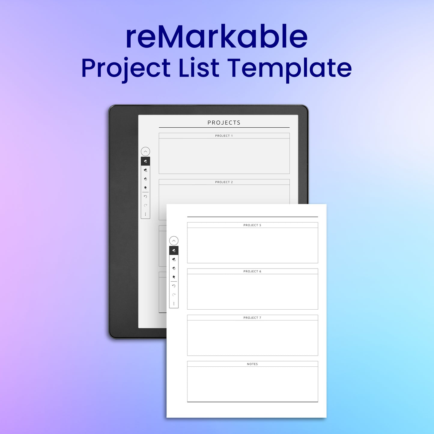 reMarkable 2 Project List Template Planner Template