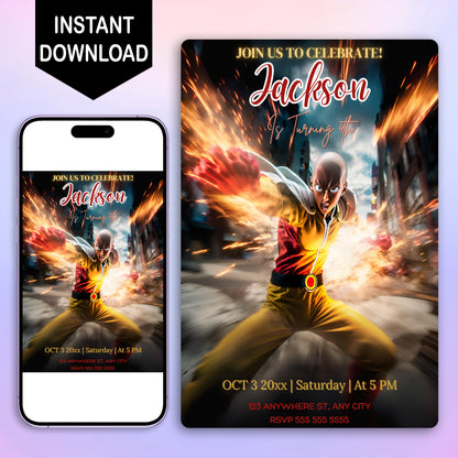 One Punch Man Birthday Invitation Template - CreativeRino