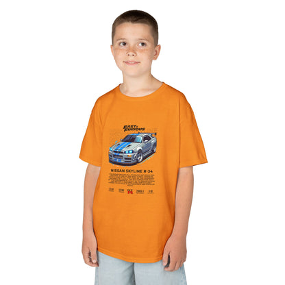 Nissan Skyline R-34 Kids Tee - Fast & Furious Movie Inspired Cotton Shirt - CreativeRino