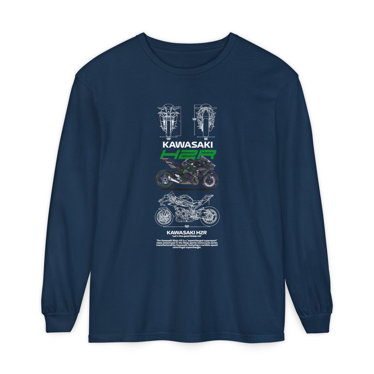 Kawasaki H2R Unisex Long Sleeve T-Shirt - Vintage Motorcycle Graphic Tee - CreativeRino