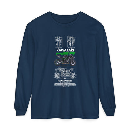 Kawasaki H2R Unisex Long Sleeve T-Shirt - Vintage Motorcycle Graphic Tee - CreativeRino