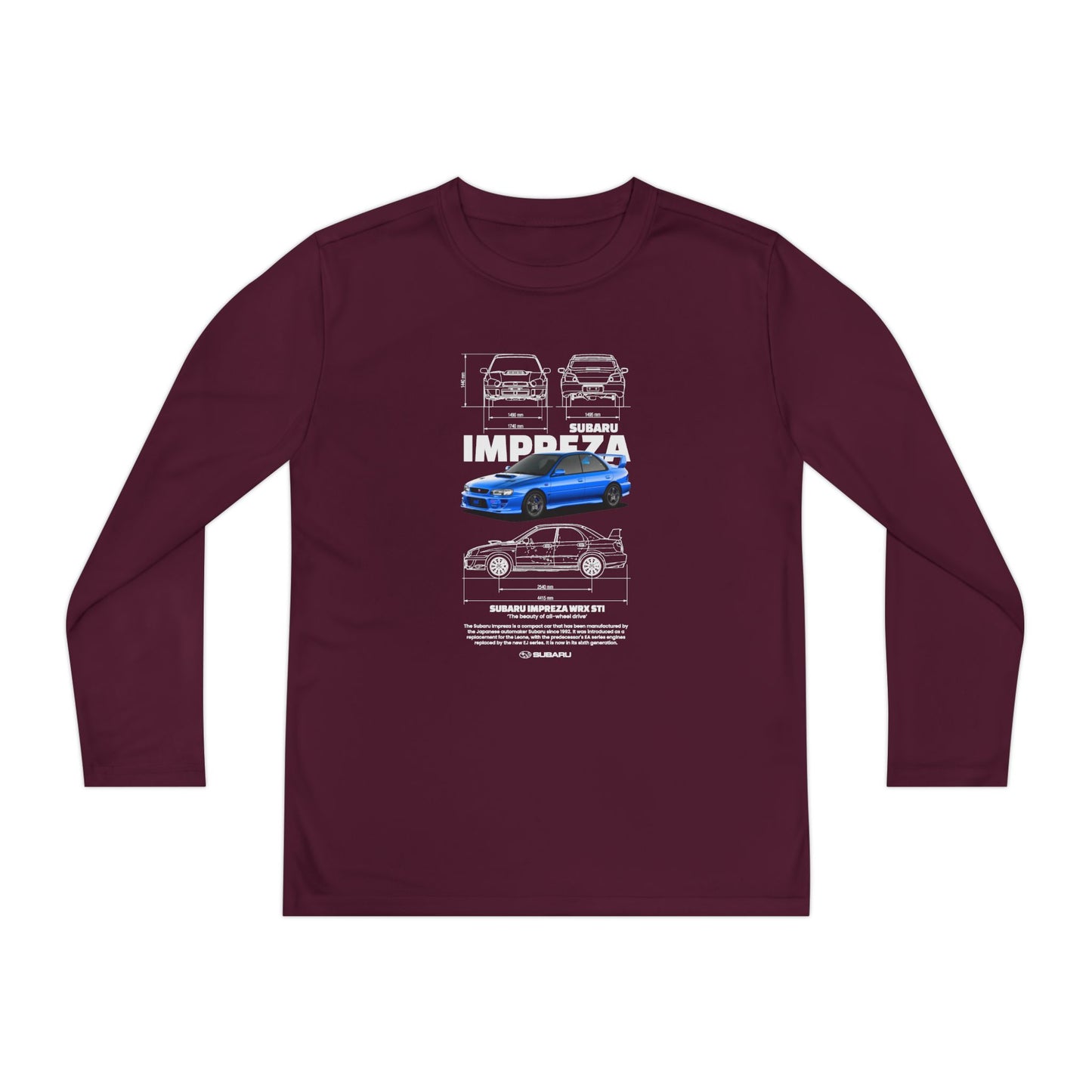 Subaru Impreza Youth Long Sleeve Tee - Coo l Car Design for Young Automotive Enthusiasts - CreativeRino