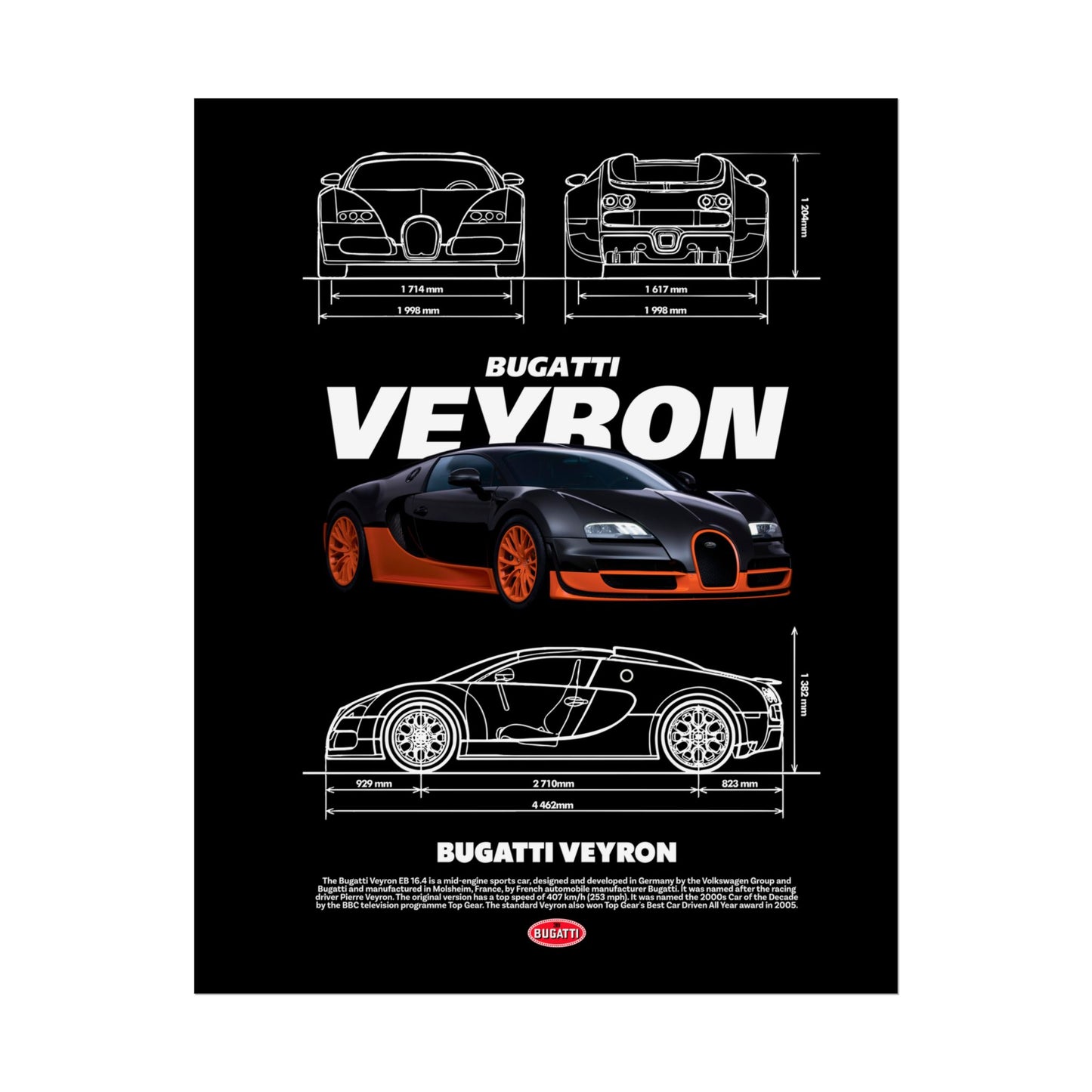 Bugatti Veyron Rolled Poster - Car Enthusiast Wall Art for Home Decor - CreativeRino