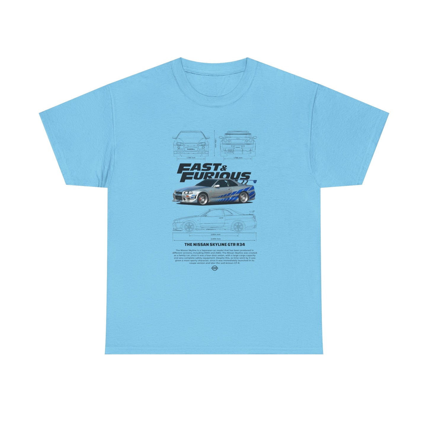 Fast & Furious Unisex Heavy Cotton Tee - Skyline GT-R 34 Graphic T-shirt - CreativeRino