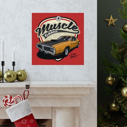 Muscle Garage Vintage Car Poster - Classic Dodge Charger Art Print for Auto Enthusiasts - CreativeRino