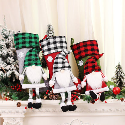 Faceless Forester Christmas Stocking | Red Plaid Dwarf Gnome Hanging Doll & Candy Gift Bag Decoration eprolo