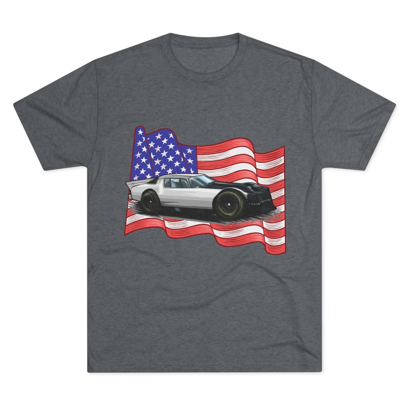 American Flag Car Unisex Tri-Blend Crew Tee - CreativeRino