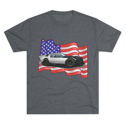 American Flag Car Unisex Tri-Blend Crew Tee - CreativeRino