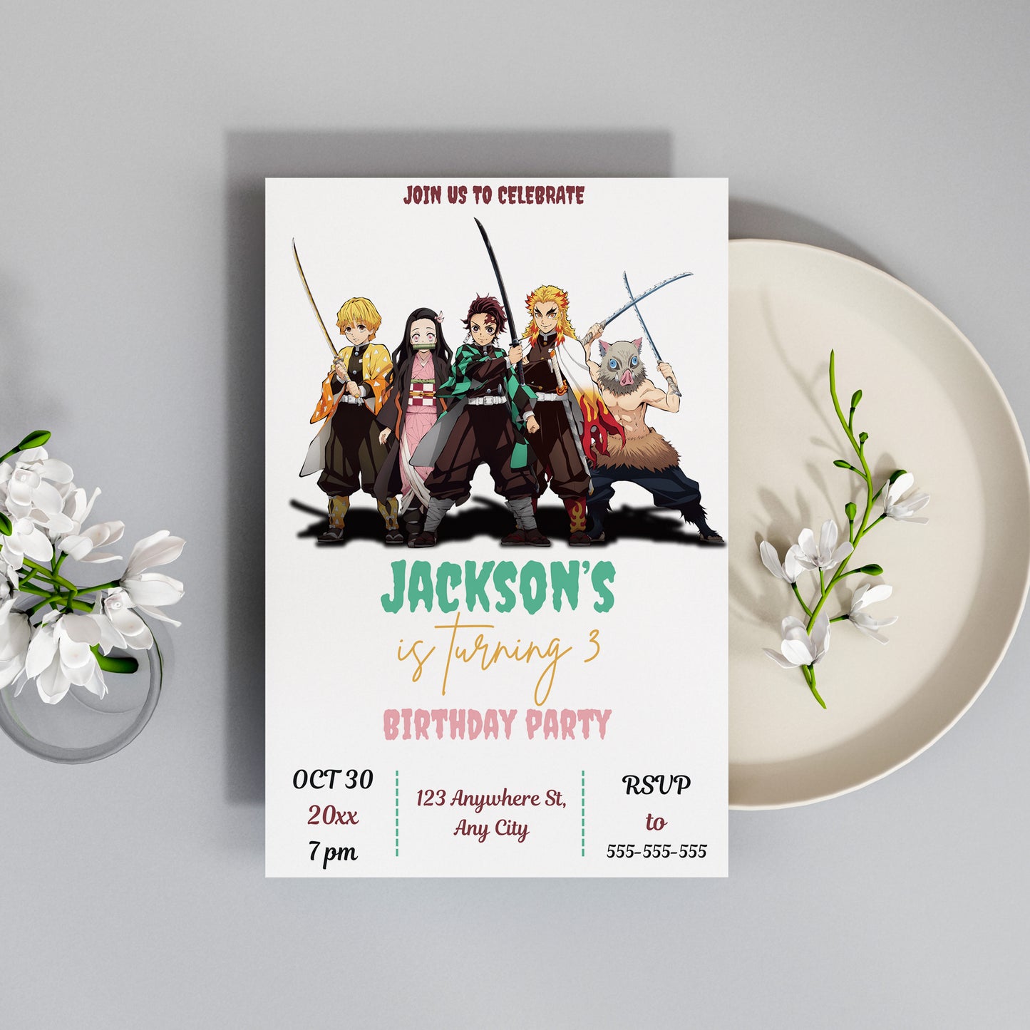 Demon Slayer Birthday Invitation Template - CreativeRino