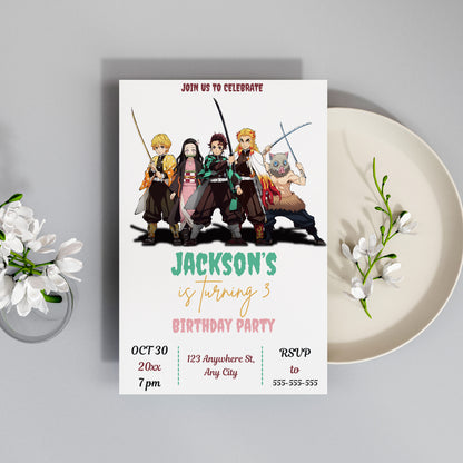 Demon Slayer Birthday Invitation Template - CreativeRino