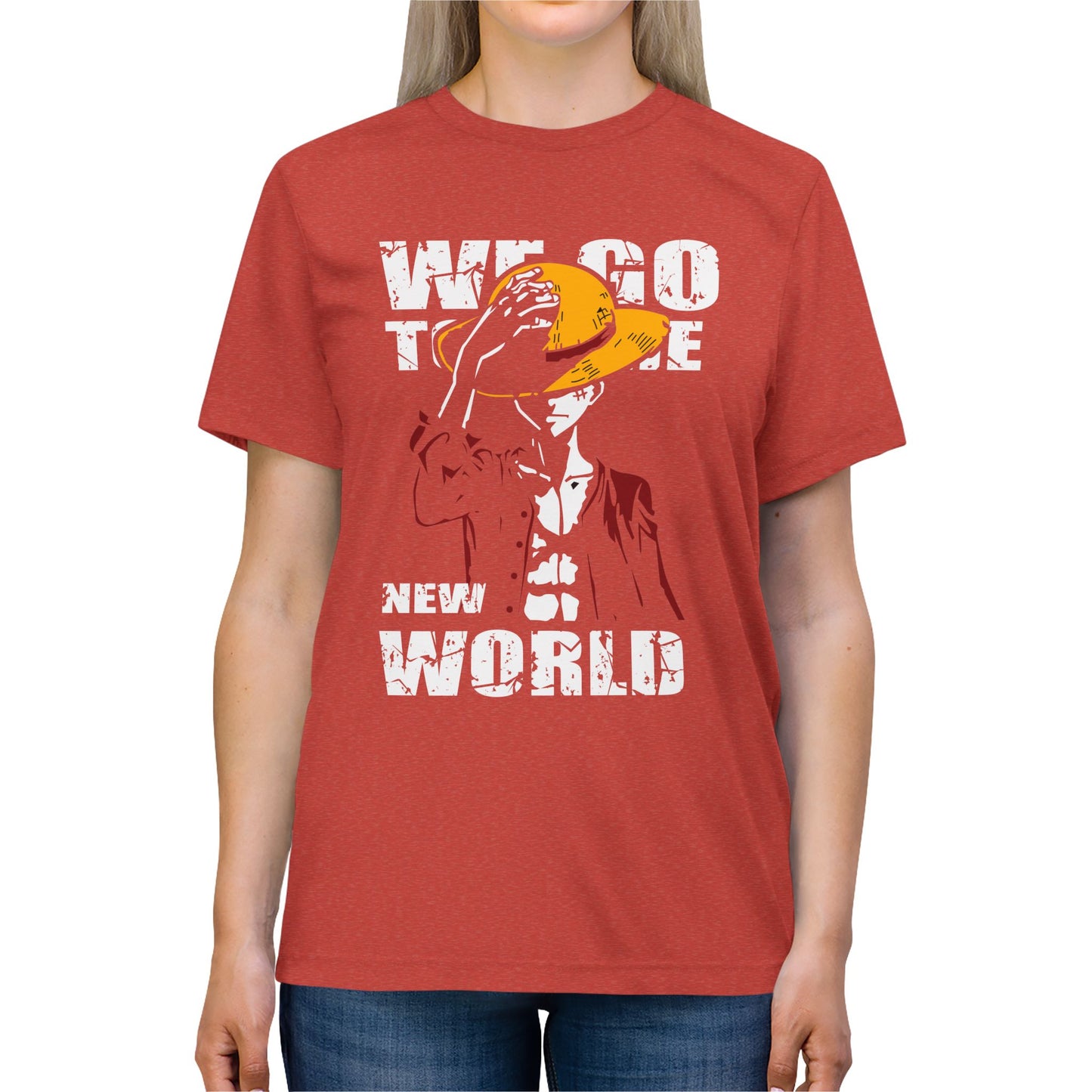 One Piece We Go To The New World Unisex Triblend Tee - Anime Graphic T-shirt - CreativeRino