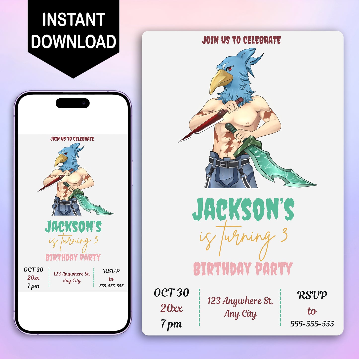 Shangri La Frontier Birthday Invitation Template