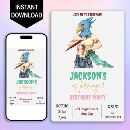 Shangri La Frontier Birthday Invitation Template - CreativeRino