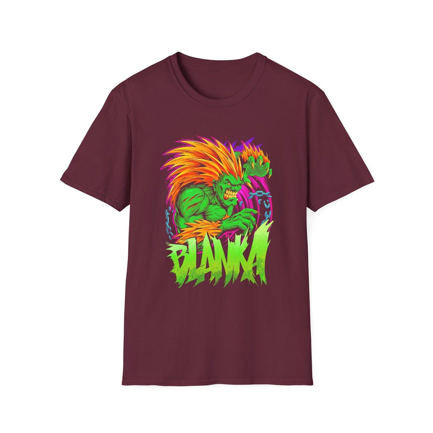 Retro Blanka Graphic Unisex Softstyle T-Shirt - Perfect for Gamers & Comic Fans - CreativeRino